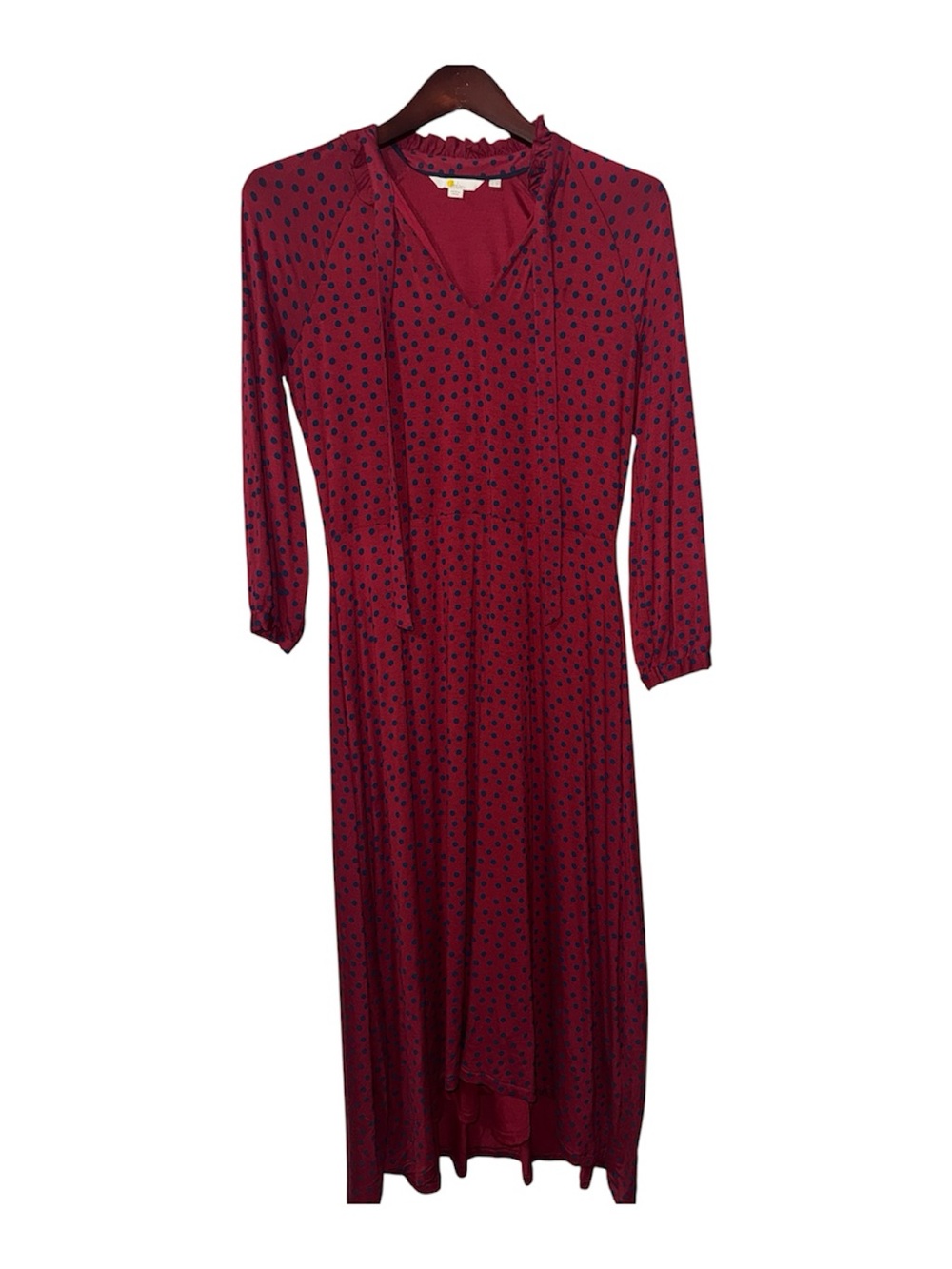 Boden Rosa Jersey Midi Swing Dress in Red Navy Polka Dot Size 8 Regular - Picture 2 of 5